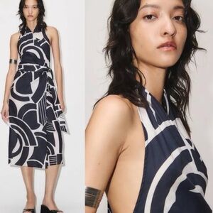 Zara Printed Halter Nicole Wrap Midi Dress